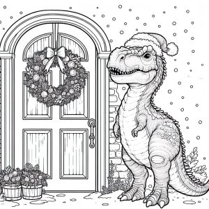 allosaurus with Christmas wreath