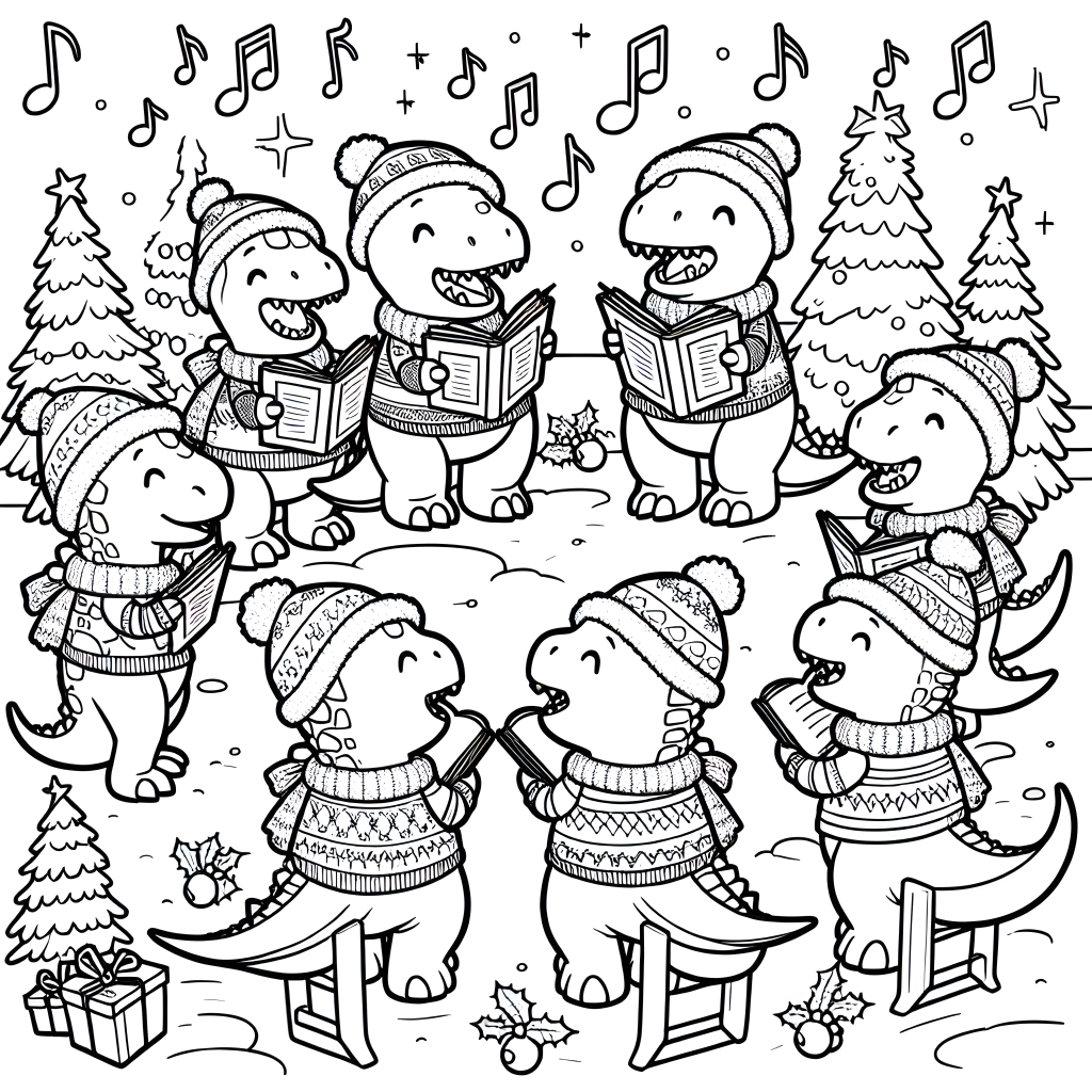 christmas caroling dinosaurs